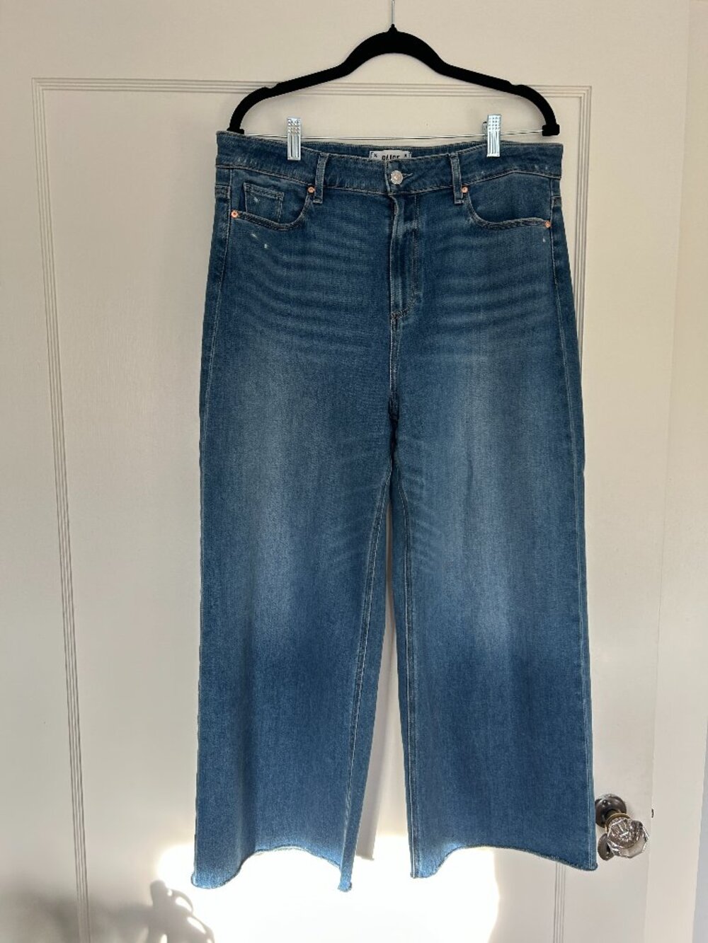 PAIGE Anessa Crop Wide Leg Raw Hem Jeans
